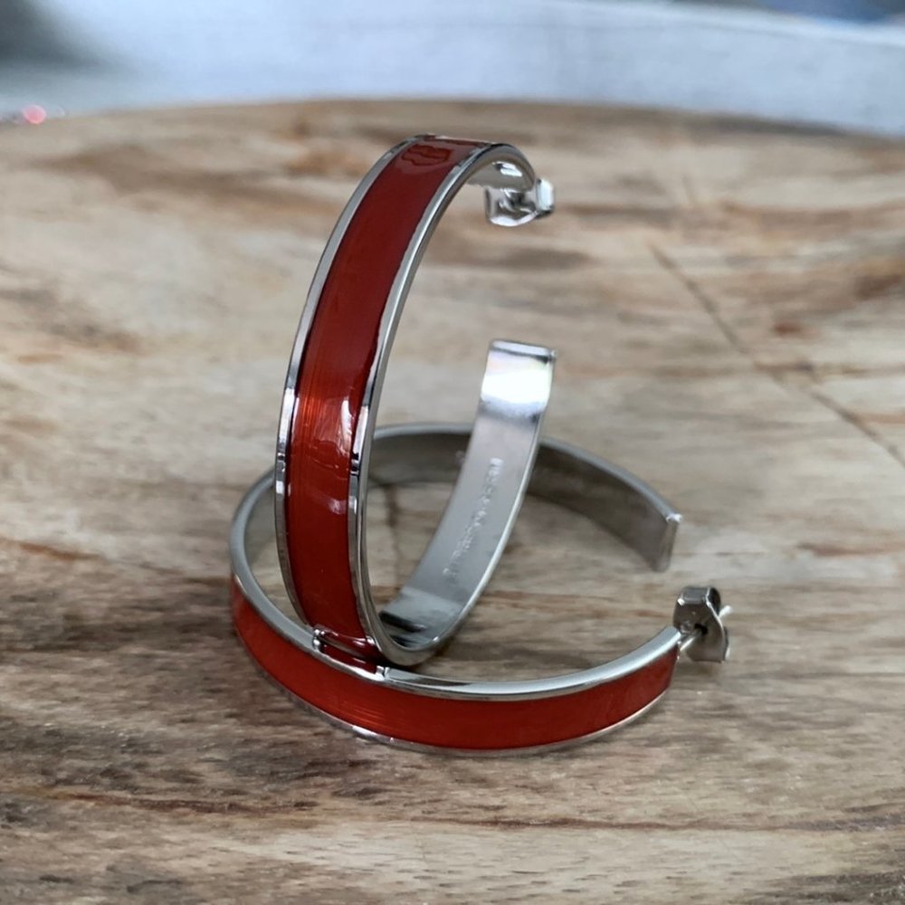 Dyrberg/Kern Kiapa red enamelled hoop earrings
